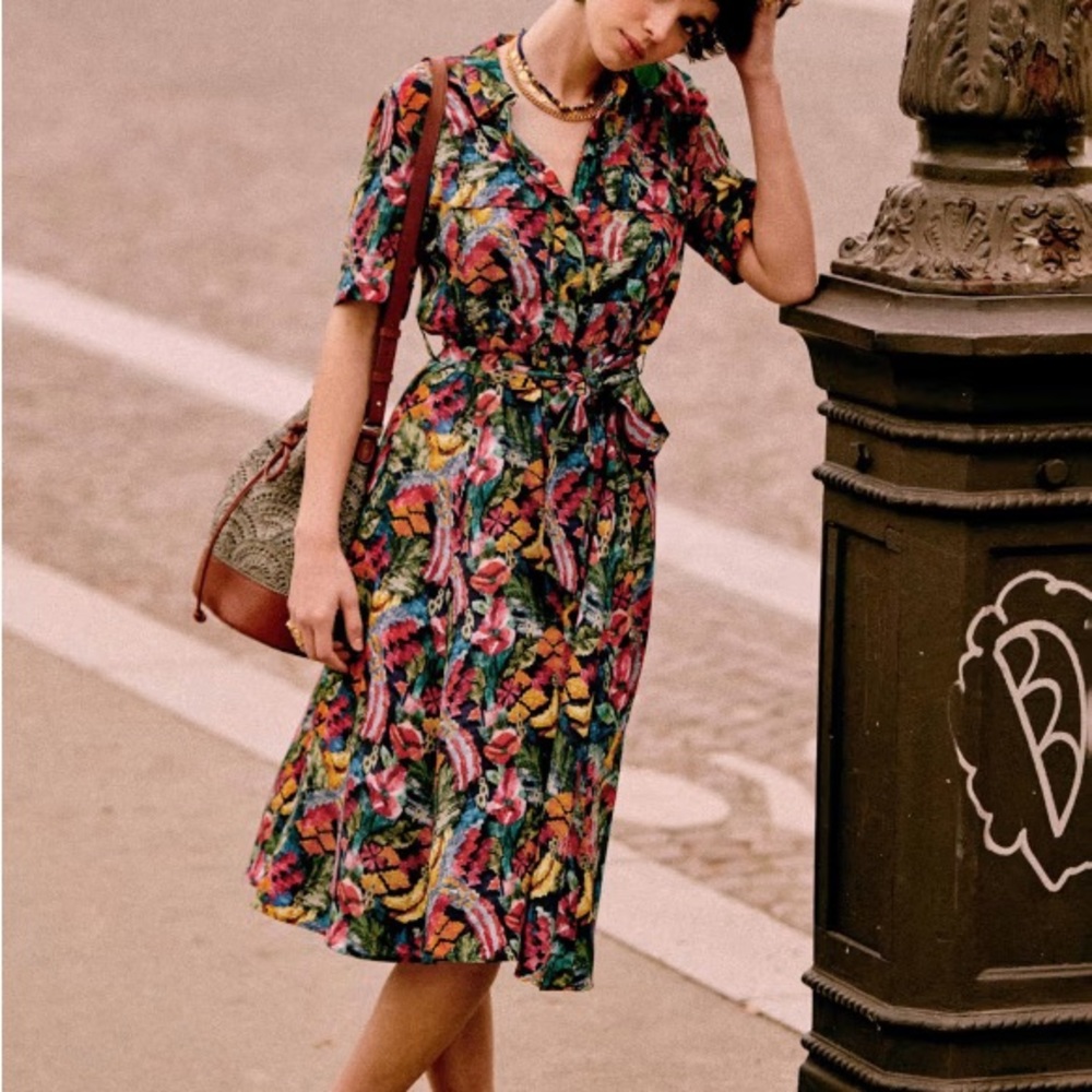 Sézane LAURETTE DRESS in “Black Tropics”